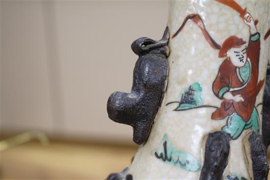 A large 19th century Japanese vase and a pair of smaller crackleware vases tallest 43cm (incl. stand)